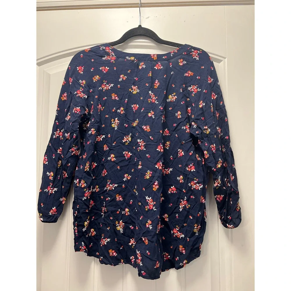 Gap Women’s V-Neck 3/4 Sleeve Floral Print Boho Summer Pullover Top Size M Blue - Picture 4 of 4